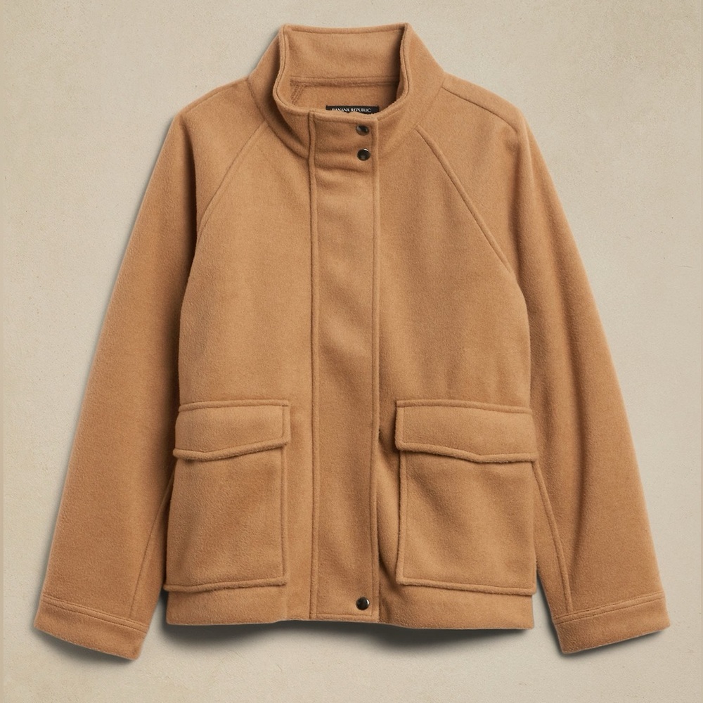 BANANA REPUBLIC Brushed Melton Pocket Short Jacket in Camel Size Petite XXS - Picture 4 of 15